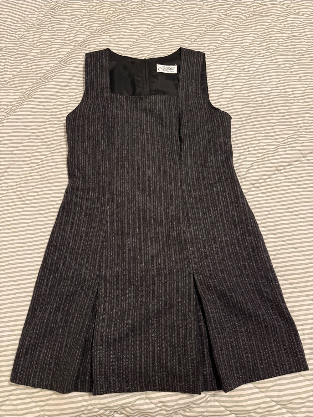Caslon Charcoal Pinstripe Square-Neck Mini Dress